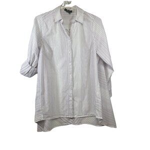 Lane Bryant Size 18/20  Purple Striped Button Up Tunic Long Sleeve